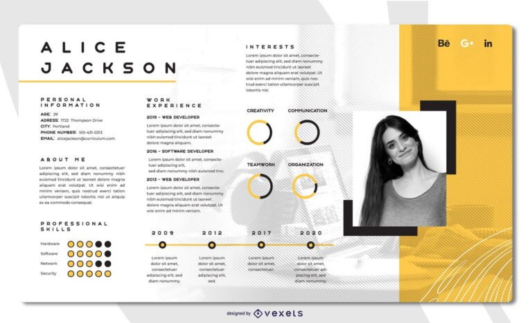 curriculum creativo con iconos profesionales