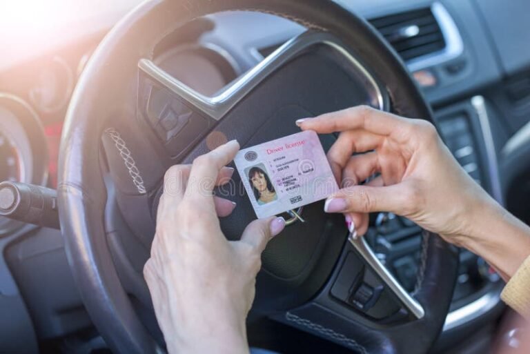 licencia de conducir mano sobre volante coche