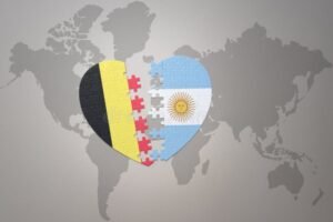 mapa de belgica con banderas de argentina