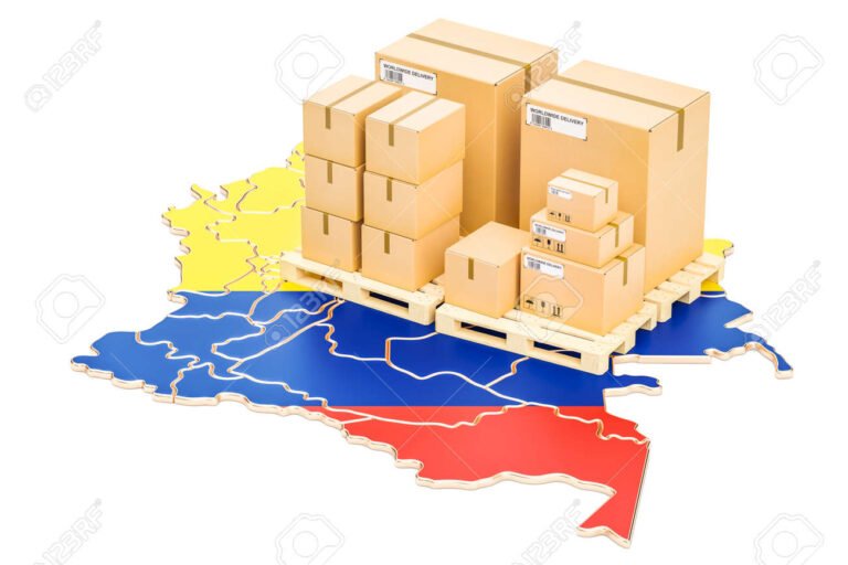 mapa de colombia con cajas de envio internacionales
