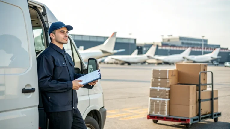 paquete postal internacional en aeropuerto moderno