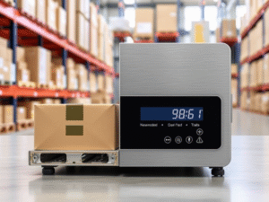 paquete siendo pesado en balanza industrial