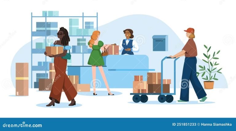 persona enviando paquete en oficina de correo