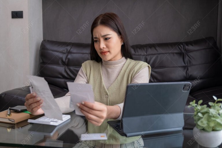 persona revisando factura con expresion preocupada