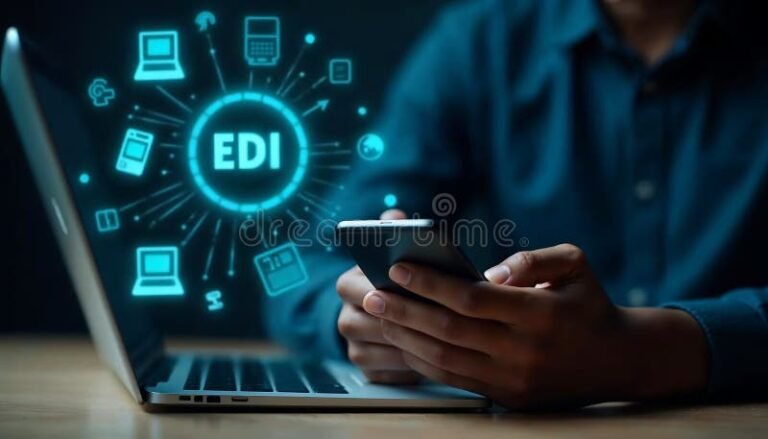 personas usando dispositivos con iconos digitales alrededor