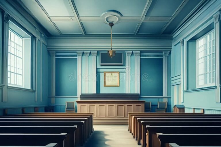 sala de tribunal vacia y juez esperando